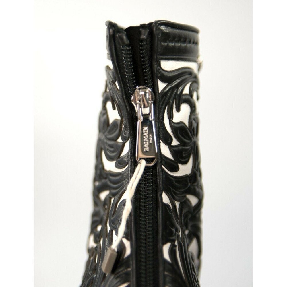 Balmain Floral Tooled Leather Lace Up Boots 37 - Picture 4 of 11